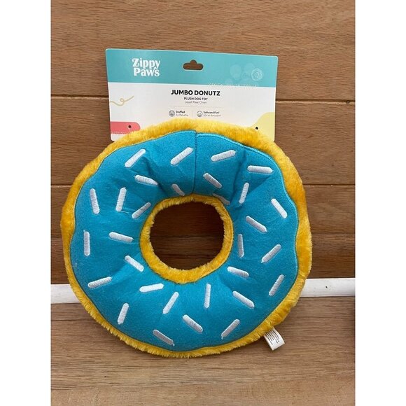 NWT Zippy Paws Jumbo Donutz Plush Dog Toy 10" - Blue Sprinkles - Picture 1 of 4